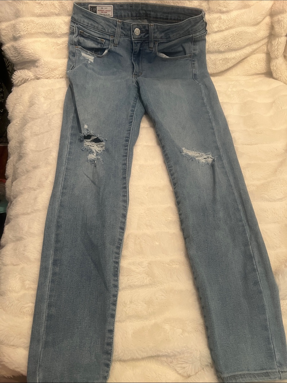 GAP Light Blue Straight-Leg Distressed Jeans